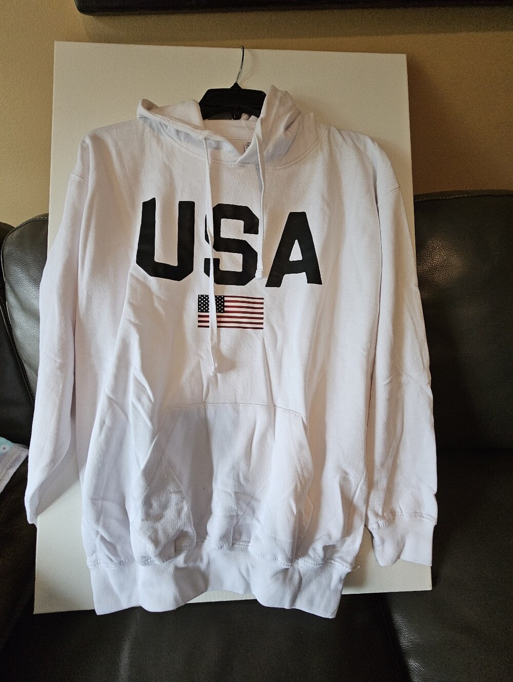 USA Graphic White Hoodie Sweatshirt - Men XL